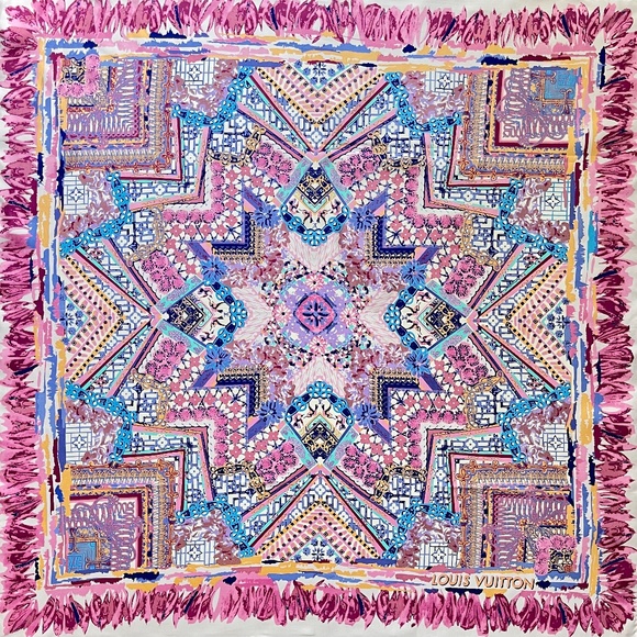 Louis Vuitton Scarf Monogram Flowers Paradise Barbie Pink Silk Wrap - Picture 8 of 13